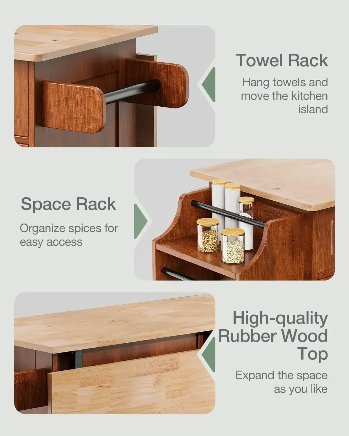 Kitchen Island with Drop Leaf and Storage on Wheels