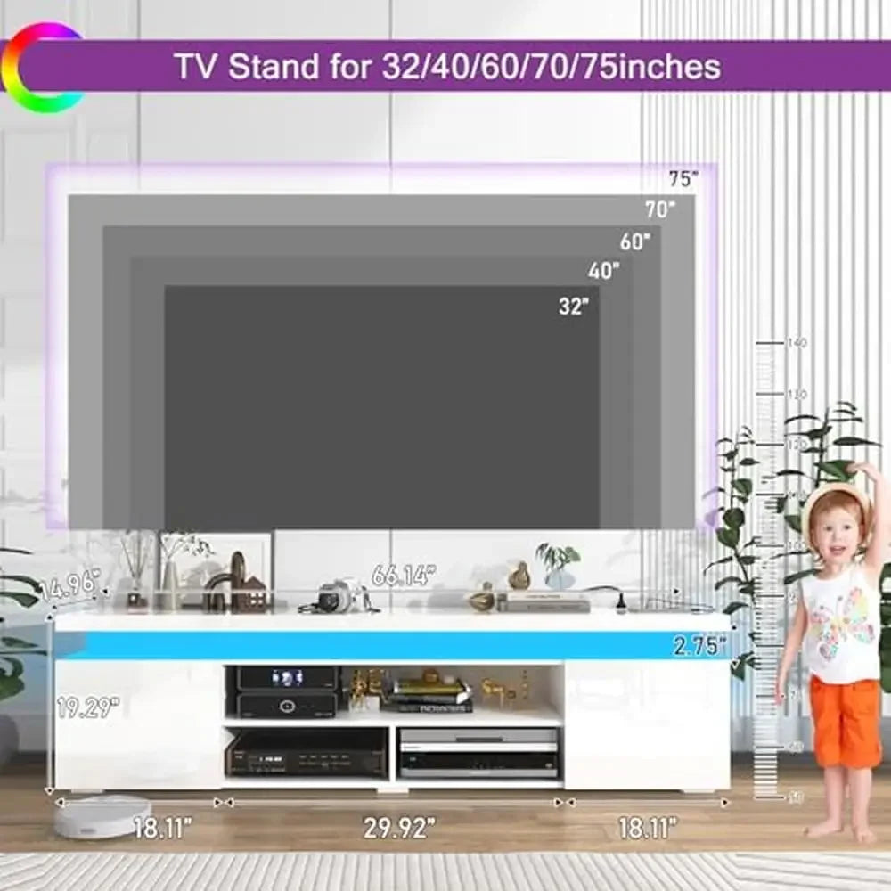 75" Entertainment Center with RGB Lights, USB Ports and Power Outlet