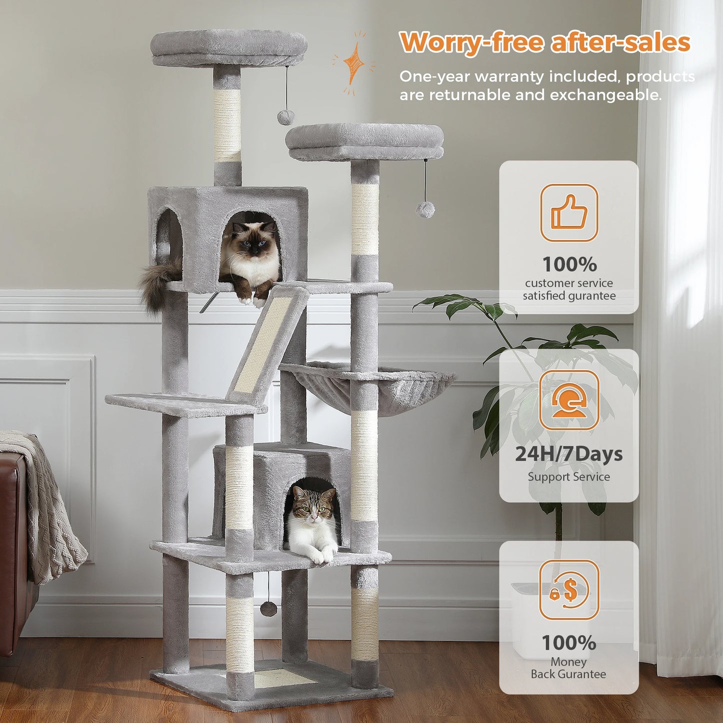 Large Cat Tree with Scratching Posts for Indoor Cats