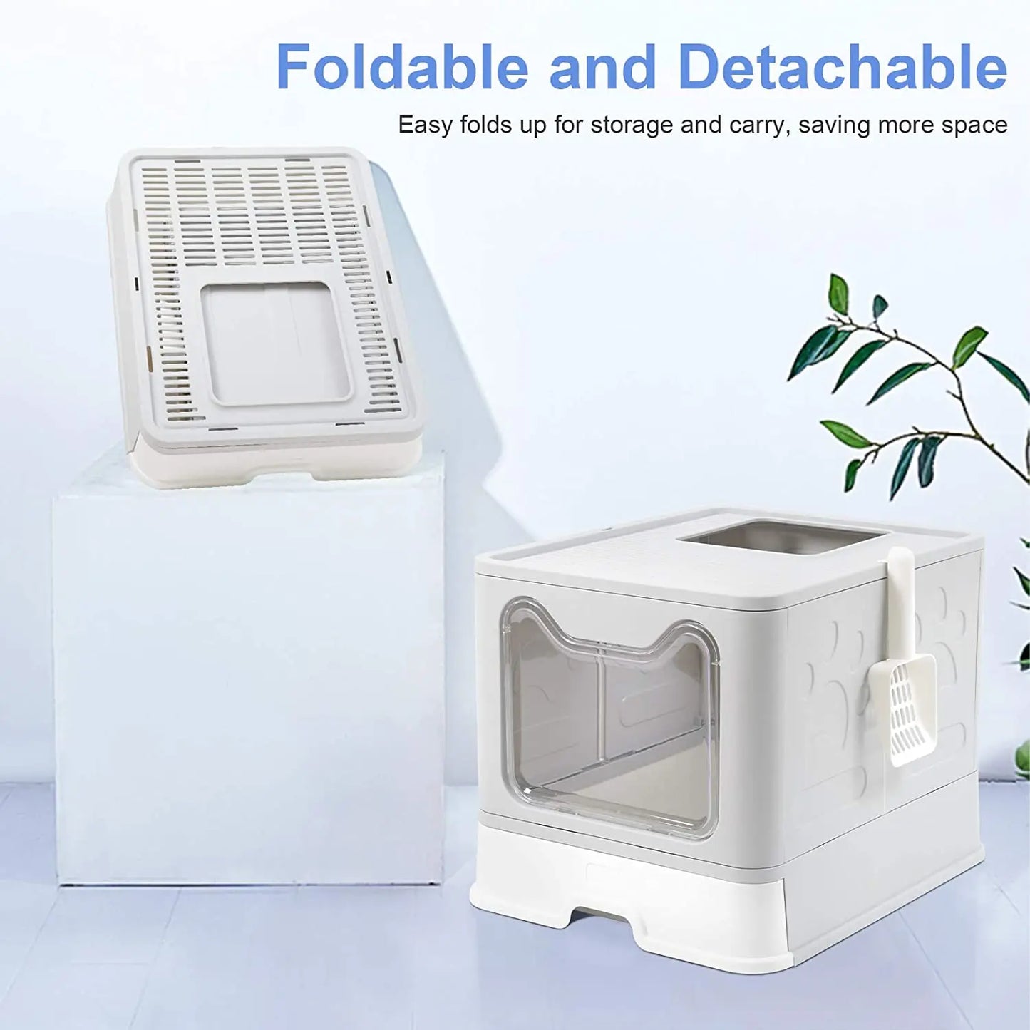 Front Entry, Top Exit Cat Litter Box with Scoop and Drawer