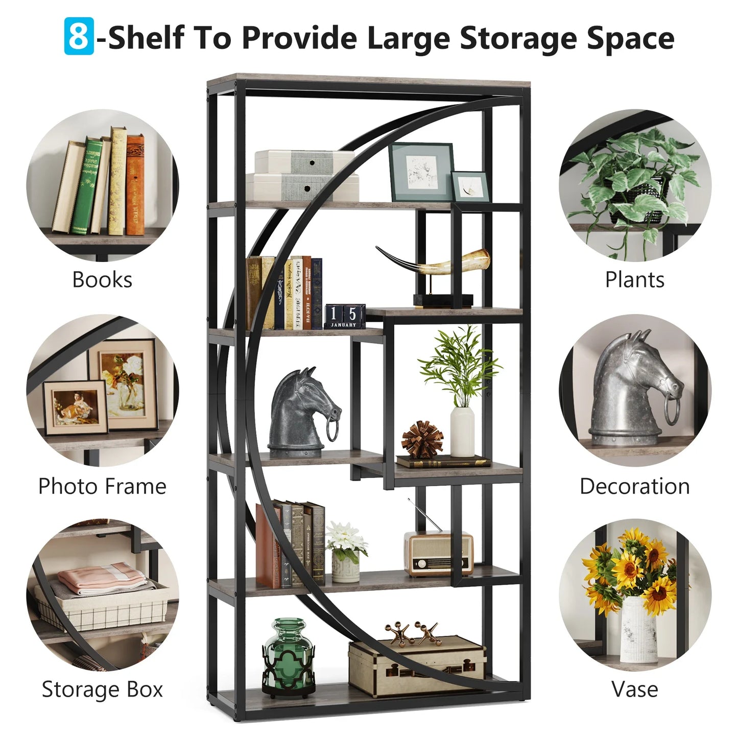 Industrial 5-Tier Bookshelf 70.8 inch Tall
