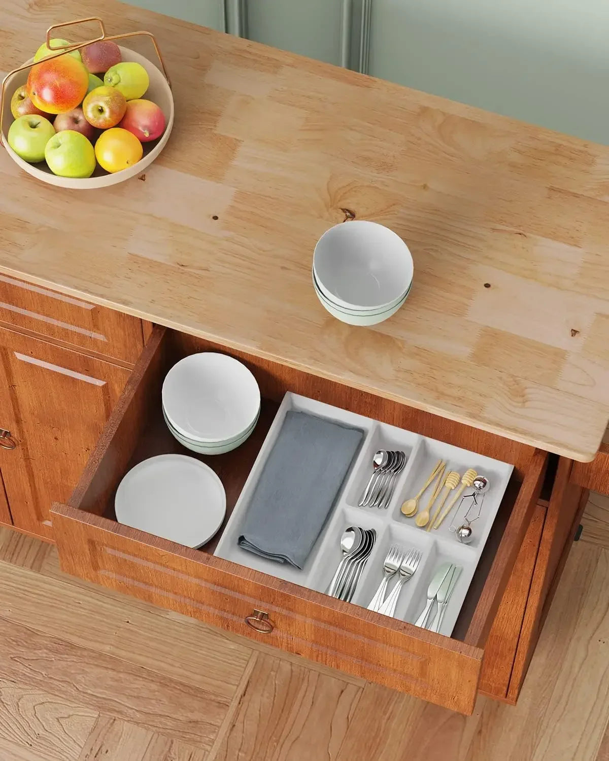 Kitchen Island with Drop Leaf and Storage on Wheels
