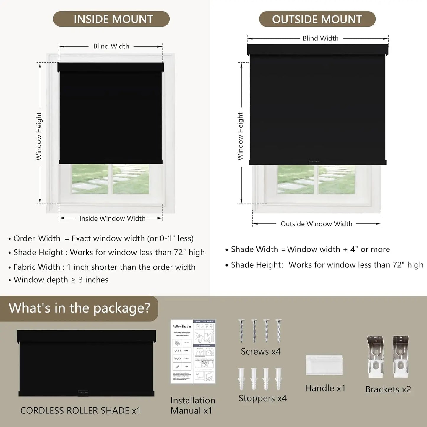 Cordless Blackout Roller Shades with Valance for Windows