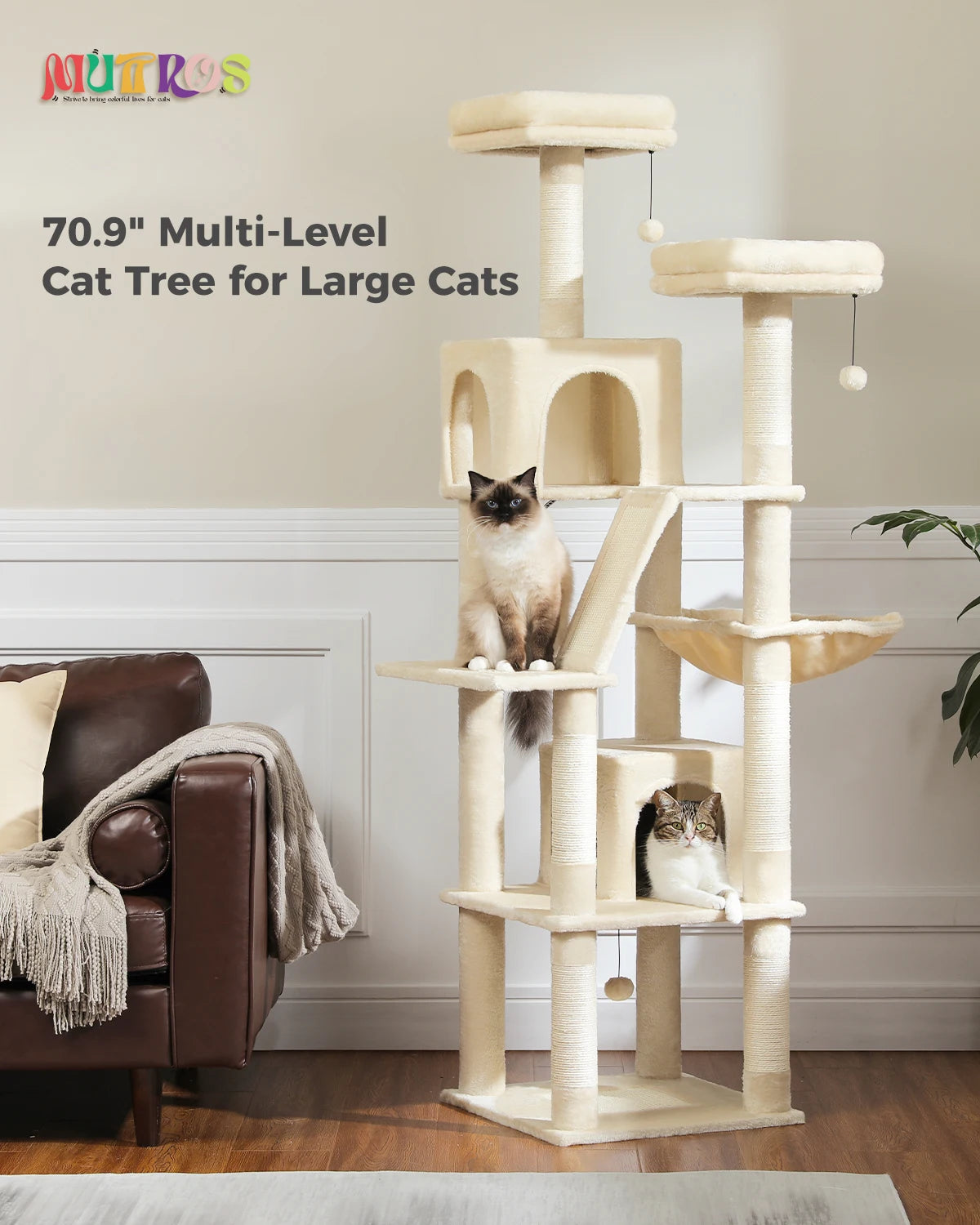 Large Cat Tree with Scratching Posts for Indoor Cats