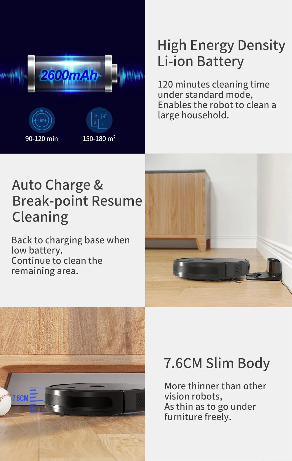 Robot Vacuum Cleaner with Smart Eye System, Virtual Barrier APP and Auto Floor Mopping