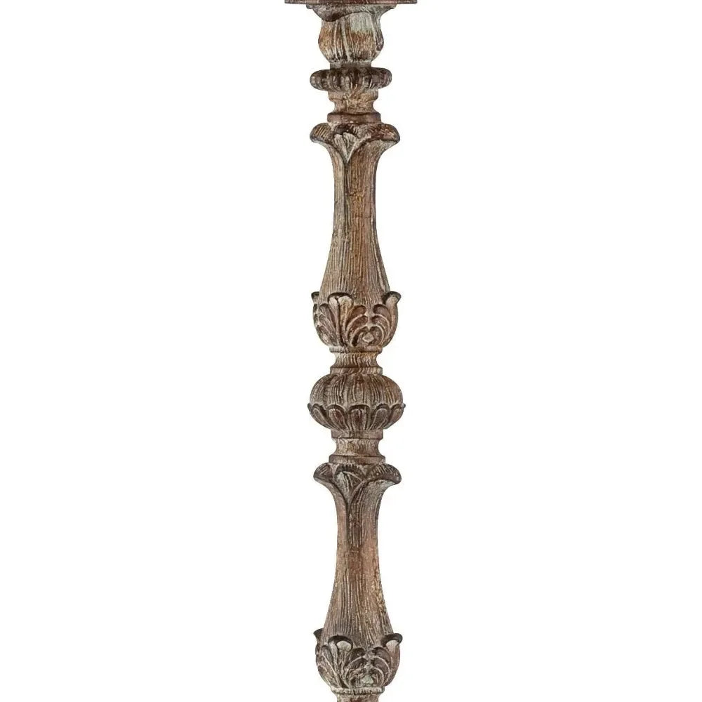 Antique Candlestick Style Floor Lamp Standing 62" Tall With Silk Fabric Bell Shade