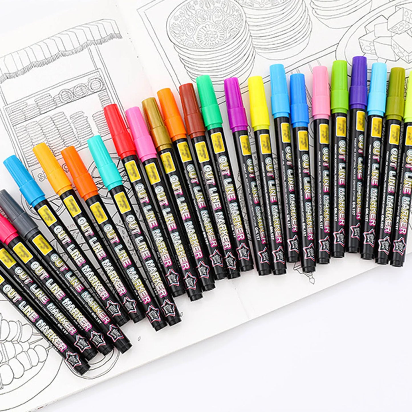 Metallic Double Line Glitter Pen Set with 24 Colors