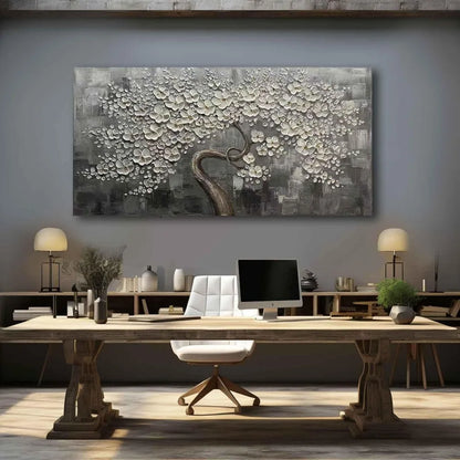 White Botanical Wall Painting for Living Room , Bedroom or Office