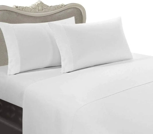 Solid White 300 Thread Count 4 Piece Queen Bed Sheet Set