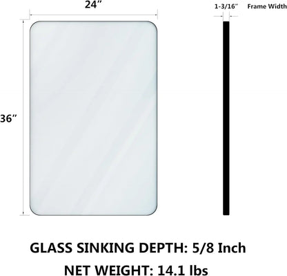 2-Pack Bathroom Mirrors 24 x 36 Inch, Black Metal Rectangle Framed
