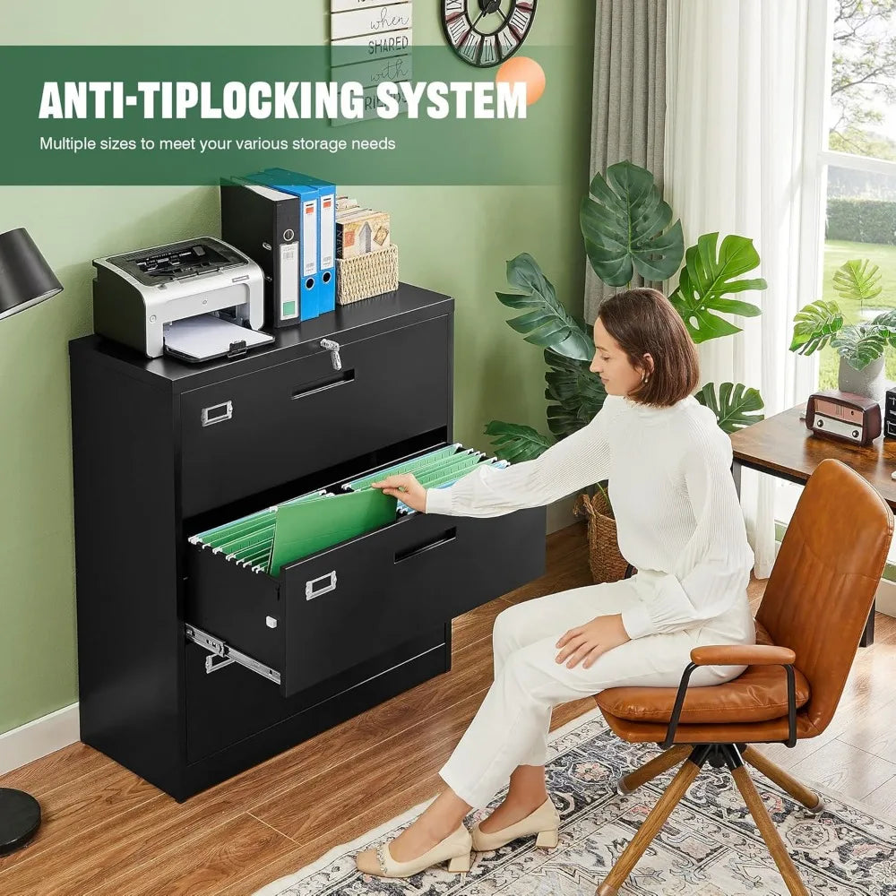 Metal 3 Drawer Lateral File Cabinet with Lock