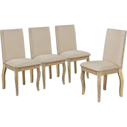 Extendable Round Wood Dining Room Table Set with Upholstered Chairs of 4-6 Persons