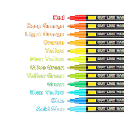 Metallic Double Line Glitter Pen Set with 24 Colors