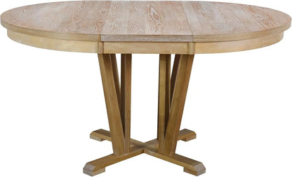 Extendable Round Wood Dining Room Table Set with Upholstered Chairs of 4-6 Persons