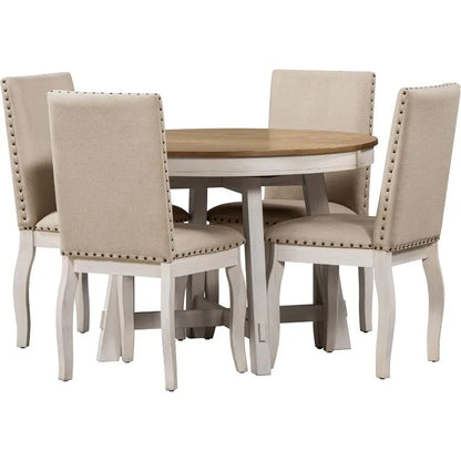 5-Piece Farmhouse Dining Table Set With 4 Upholstered Dining Chairs