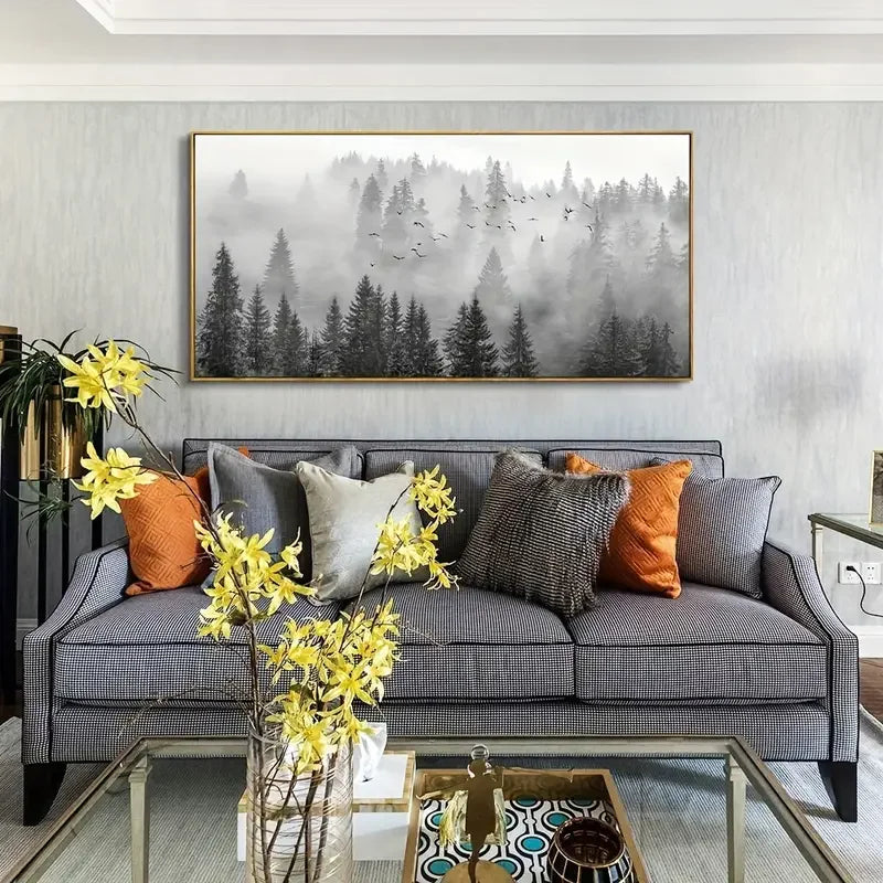 Beautifully Framed Majestic Foggy Forest Canvas Wall Art