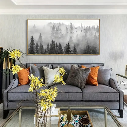 Beautifully Framed Majestic Foggy Forest Canvas Wall Art