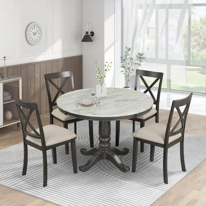 5-Piece Farmhouse Dining Table Set With 4 Upholstered Dining Chairs