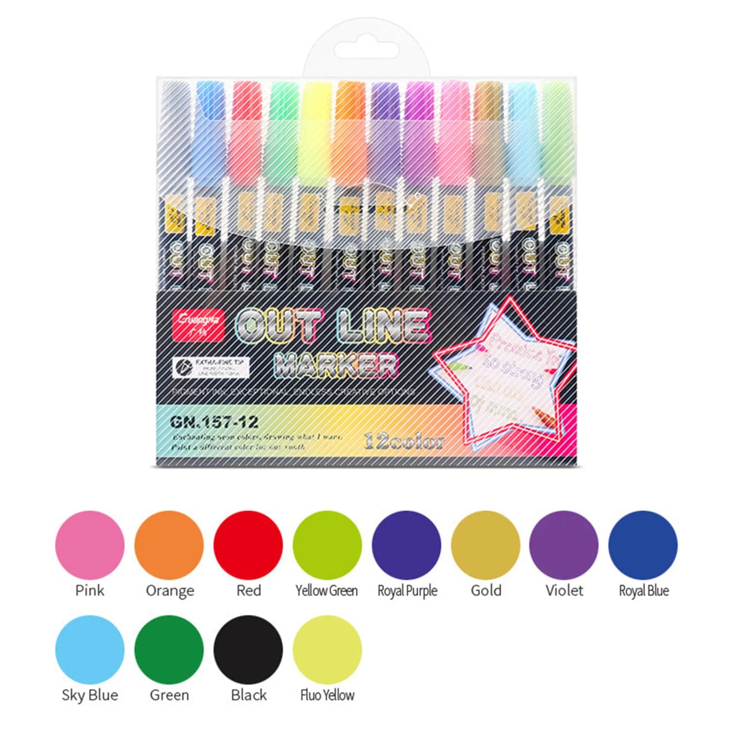 Metallic Double Line Glitter Pen Set with 24 Colors