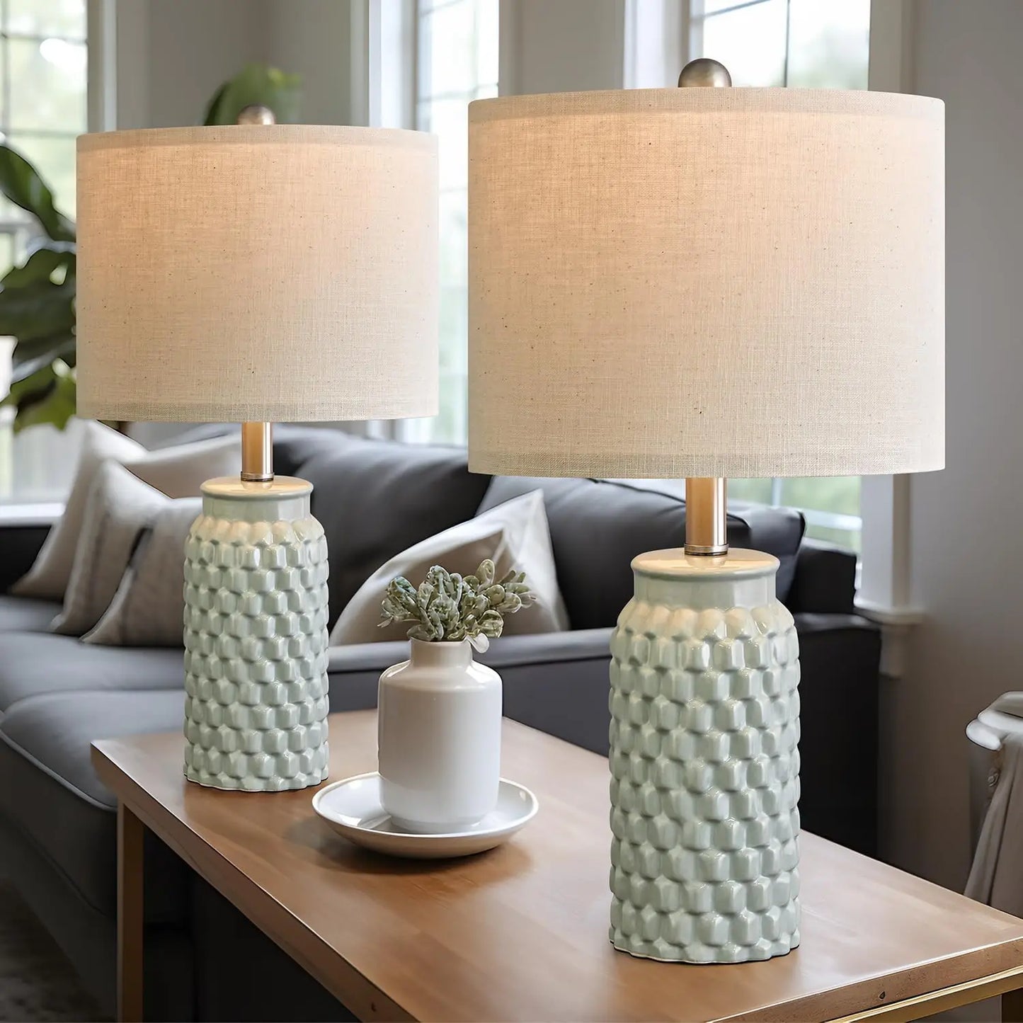 20.5" White Modern Ceramic Table Lamp - Set of 2