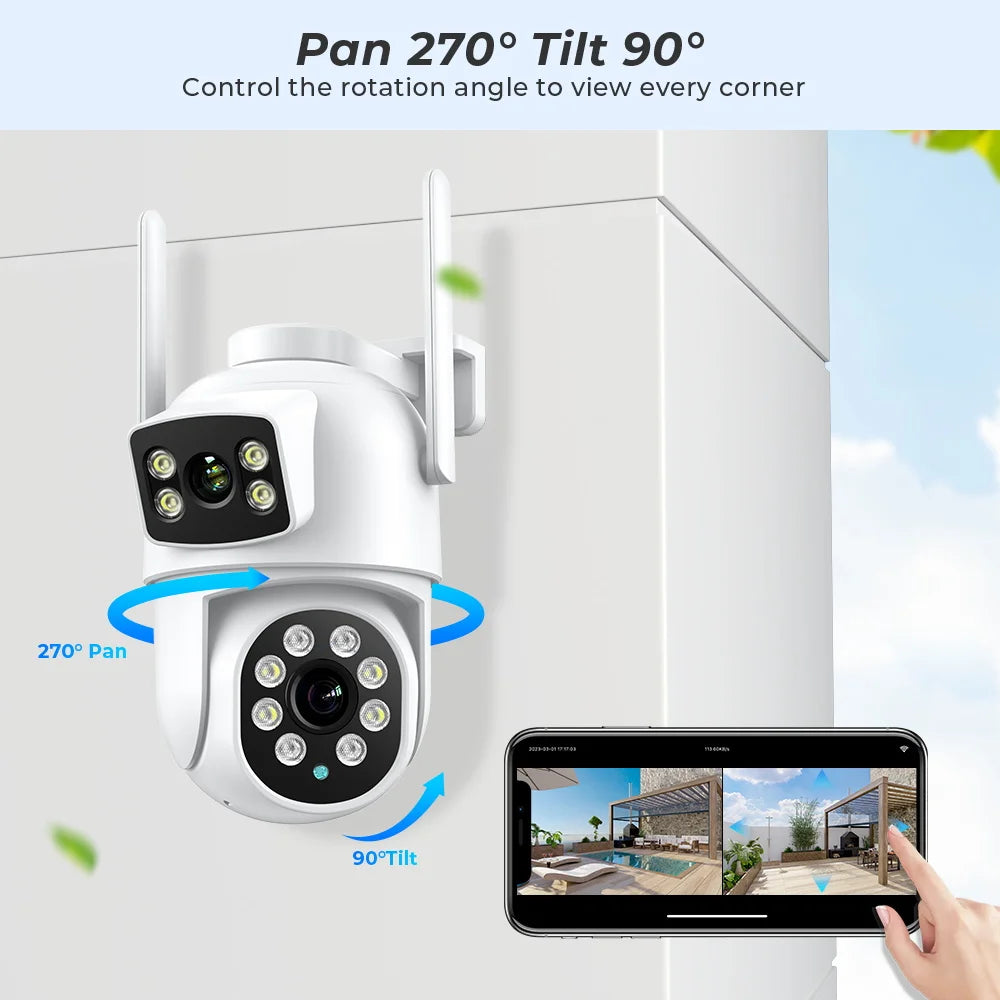 WIFI Camera PTZ (8MP), Outdoor Dual Screens, Human Detection, Dual Lenses, 4MP Security Protection And IP Camera