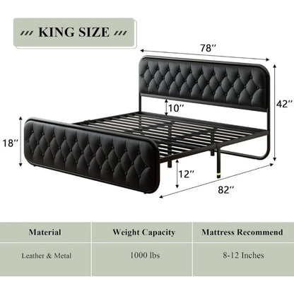 King Size Bed Frame With Headboard, 12" Under-Bed Storage