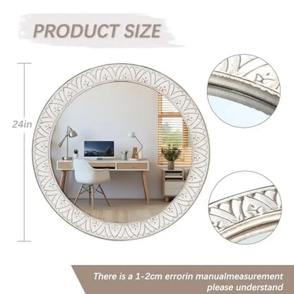 24" Round Distressed Wooden Frame - Decorative Wall Mirror