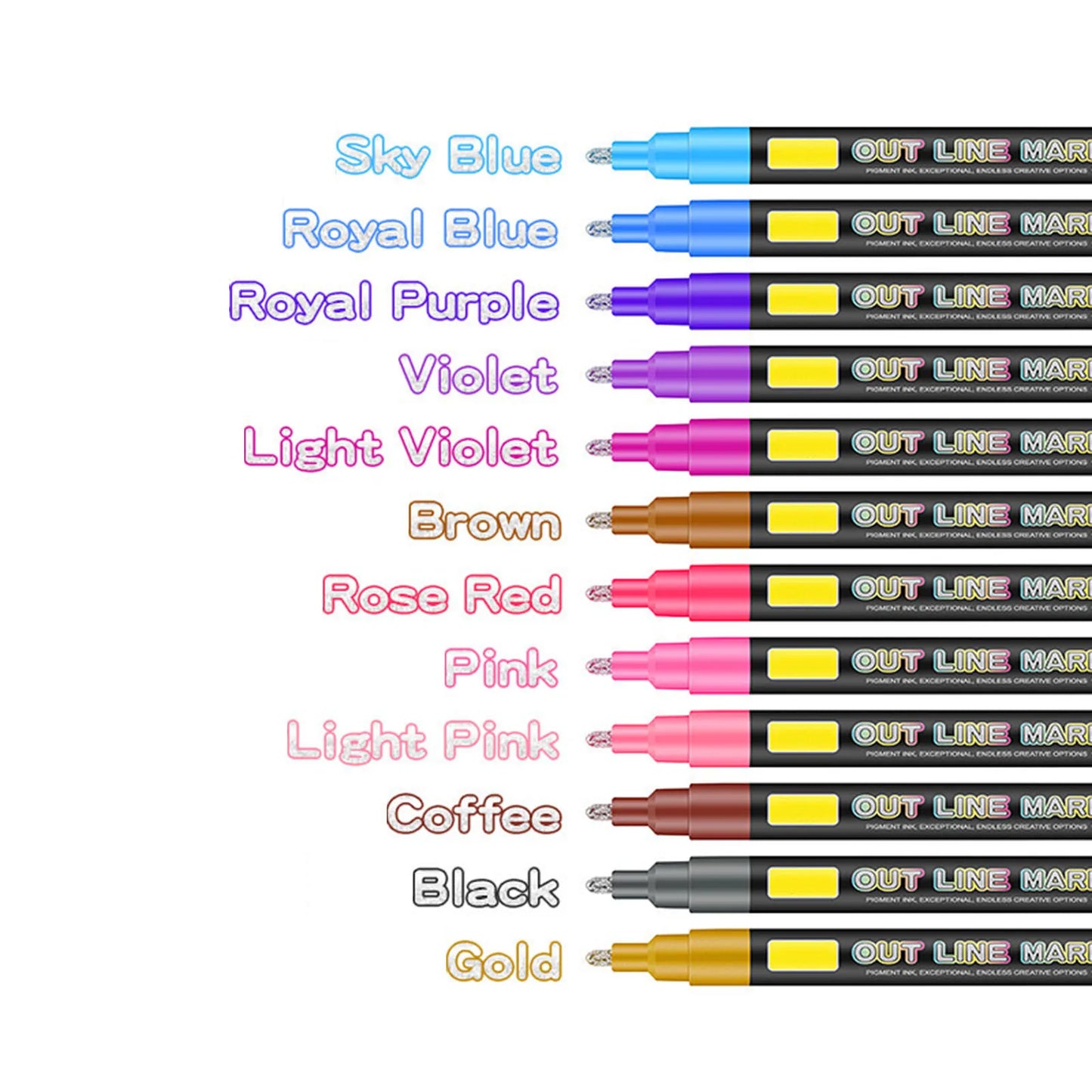 Metallic Double Line Glitter Pen Set with 24 Colors