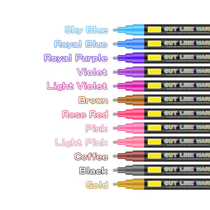 Metallic Double Line Glitter Pen Set with 24 Colors
