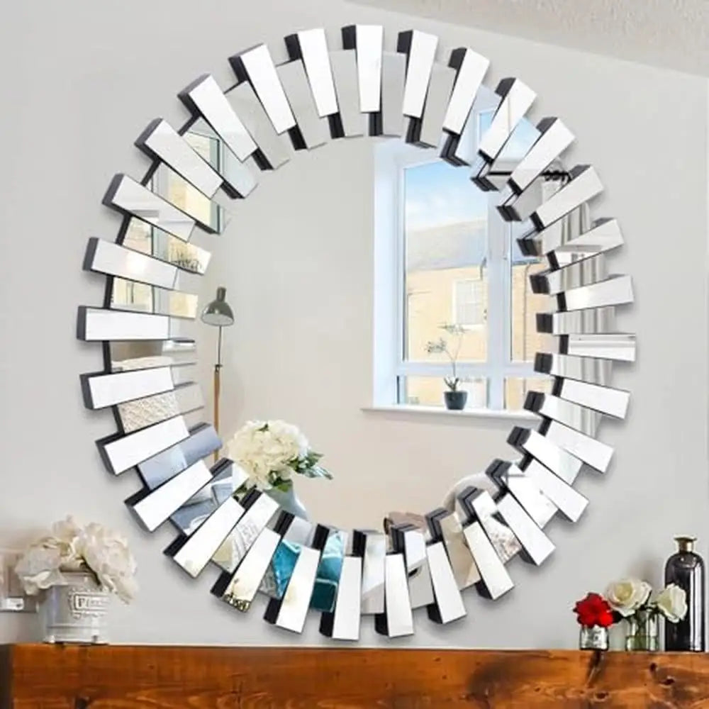 32'' Large Round Beveled Glass Wall Mirror