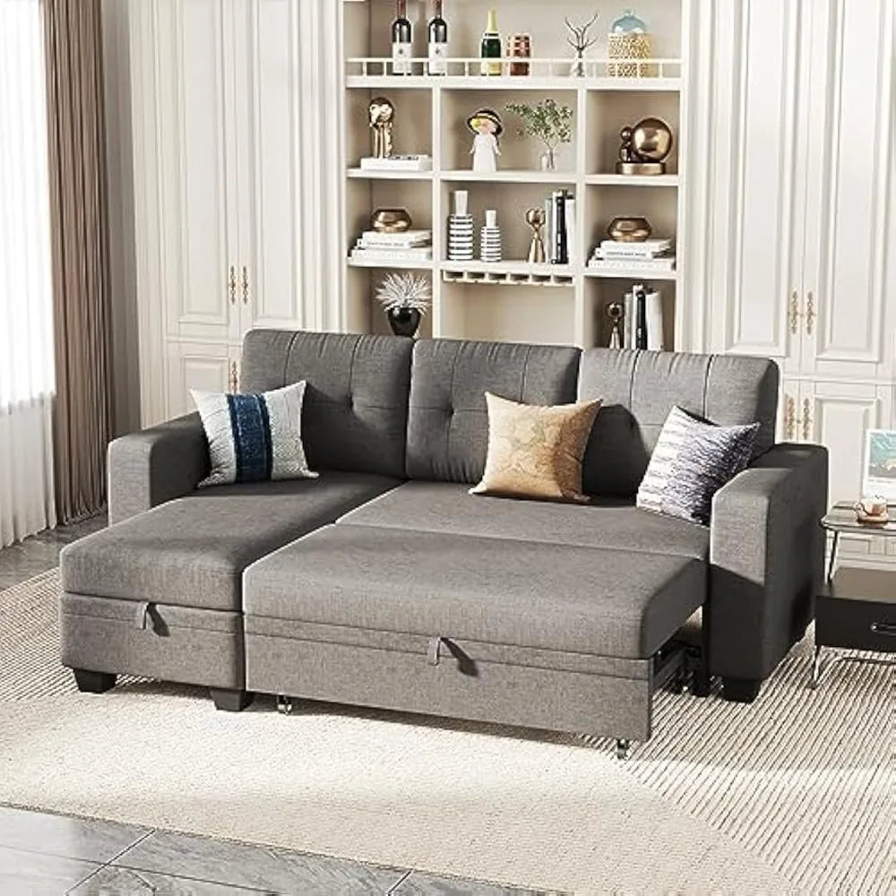 L Shaped Sleeper Sofa Sectional Couch with Storage Chaise Lounge