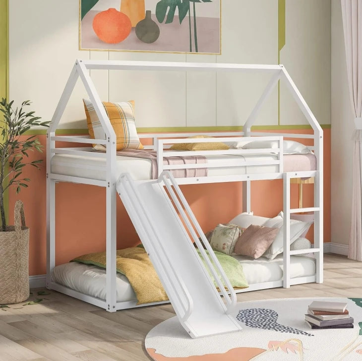 Kids Twin Over Twin Bunk Beds with Slide and Trundle