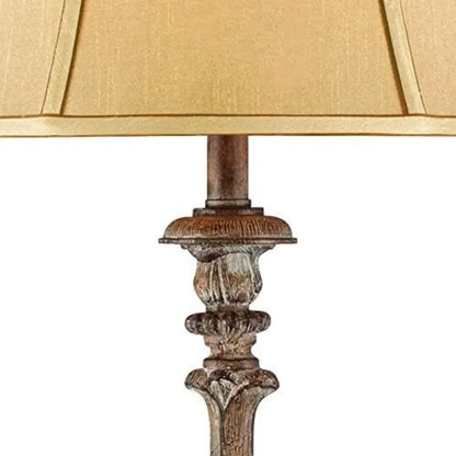 Antique Candlestick Style Floor Lamp Standing 62" Tall With Silk Fabric Bell Shade