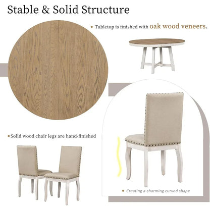 5-Piece Farmhouse Dining Table Set With 4 Upholstered Dining Chairs