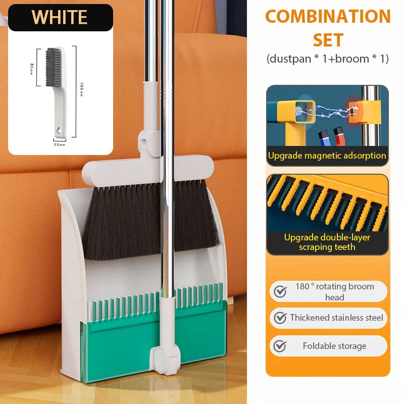 Foldable Broom and Upright Dust Pan Set