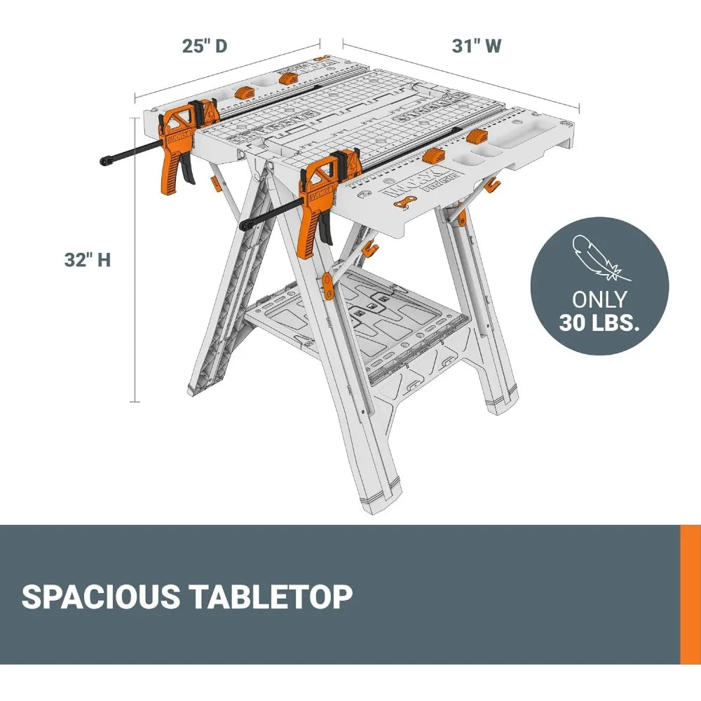 2-in-1 Lightweight Portable Folding Workbench & Sawhorse  31" W x 25" D x 32" H