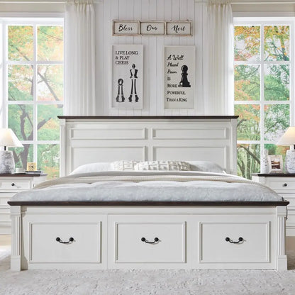 Farmhouse King Size Bed Frame with 51" Tall Headboard, 20" Tall Footboard