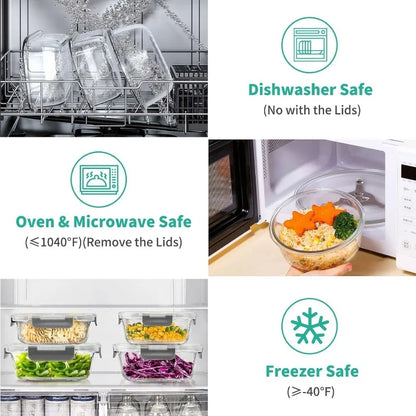 34pc Glass Food Storage Containers with Lids Set