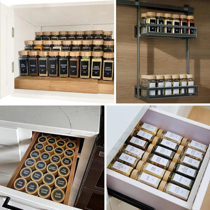 48 - 4 Oz Glass Spice Containers with Bamboo Shaker Lids and Labels