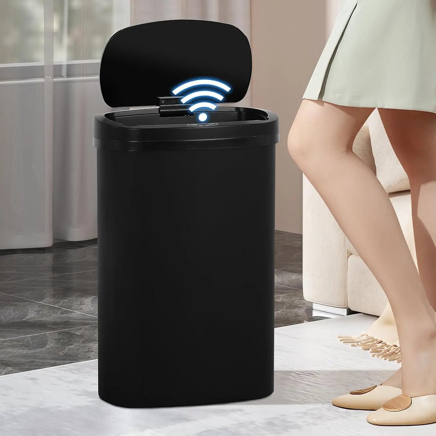 13-Gallon Automatic Touch Free Garbage Bin with Lid