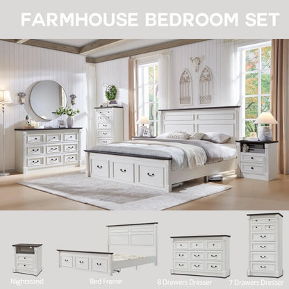 Farmhouse King Size Bed Frame with 51" Tall Headboard, 20" Tall Footboard