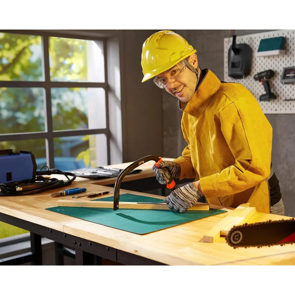 Adjustable Heavy-Duty Workbench, Rubber Wood Top with Power Outlets & Hooks
