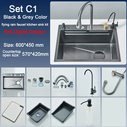 Stainless Steel Kitchen Sink with Faucet Digital Display