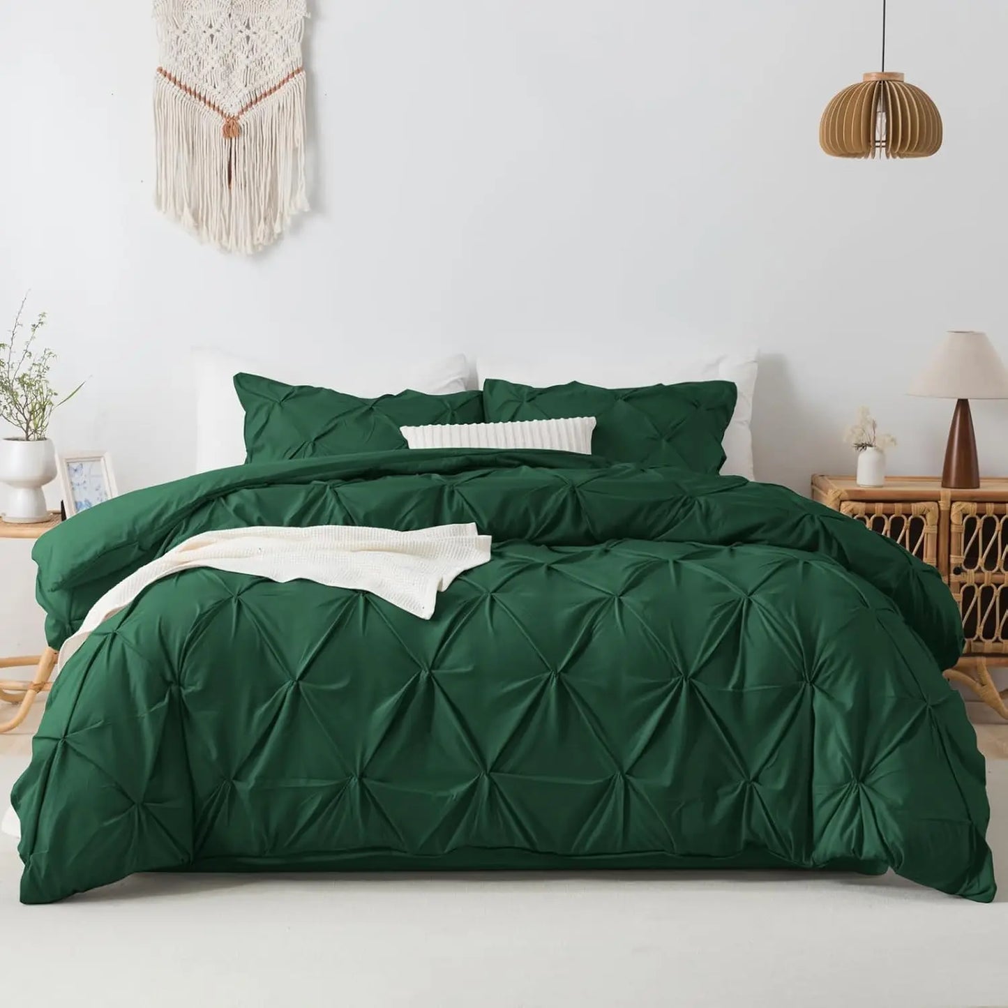 3 Piece Soft Microfiber Pinch Pleat Duvet Cover Set with Zipper