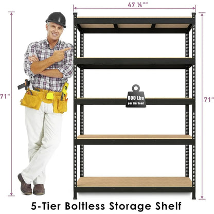 Heavy Duty, 5-Tier Adjustable, Metal Storage Shelves 48" W x 24" D x 72" H