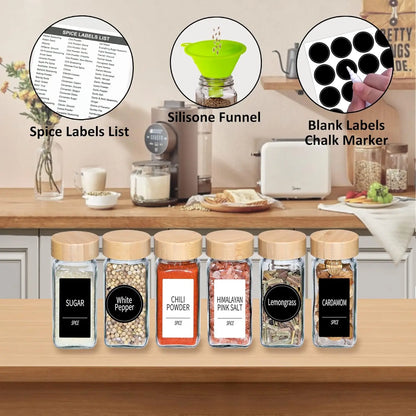 48 - 4 Oz Glass Spice Containers with Bamboo Shaker Lids and Labels