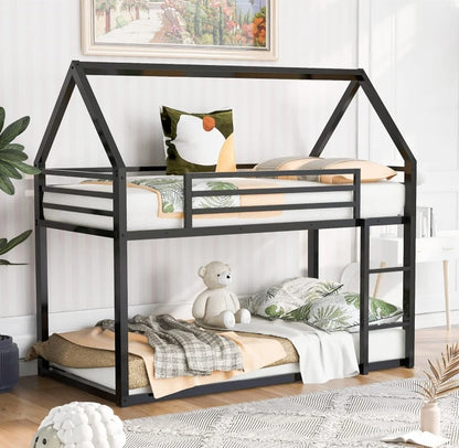 Kids Twin Over Twin Bunk Beds with Slide and Trundle