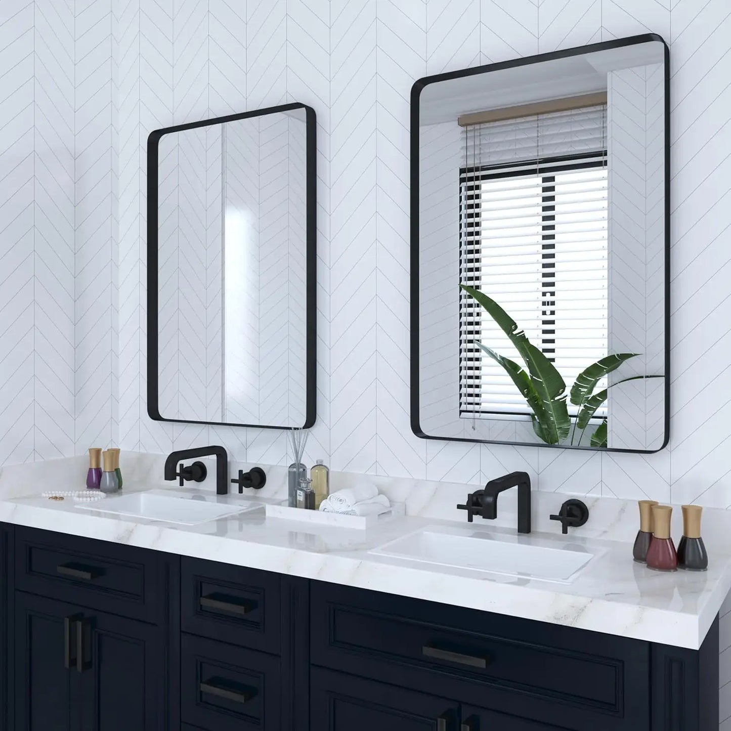 2-Pack Bathroom Mirrors 24 x 36 Inch, Black Metal Rectangle Framed