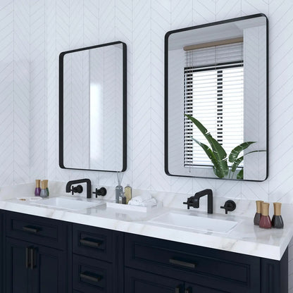 2-Pack Bathroom Mirrors 24 x 36 Inch, Black Metal Rectangle Framed