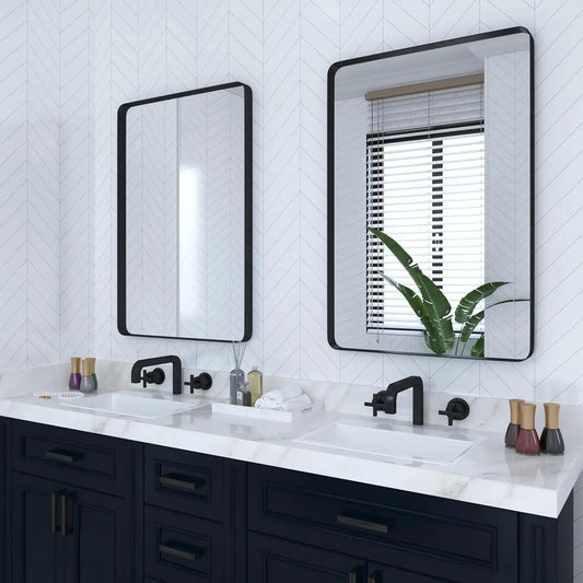 2-Pack Bathroom Mirrors 24 x 36 Inch, Black Metal Rectangle Framed